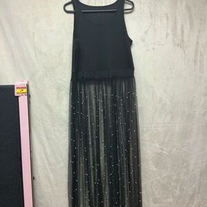 Chic Black Sleeveless Dress with Sheer Skirt